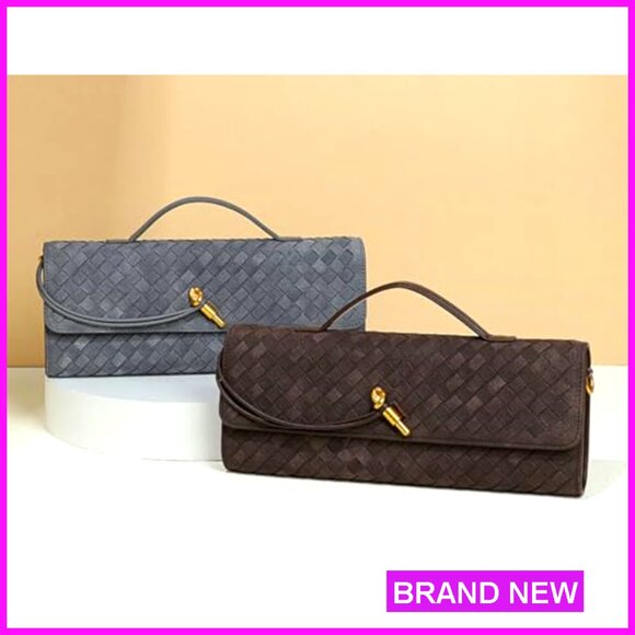 Woven PU Leather Evening Clutch Crossbody Shoulder Bag Purse - Picture 7 of 7